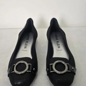 Anne Klein Black Women's Slip-On Flats with Silver Ring Detail